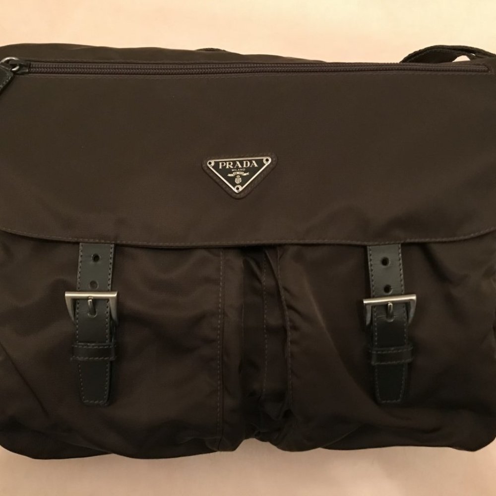 PRADA Leather-Trimmed Tessuto Messenger Bag